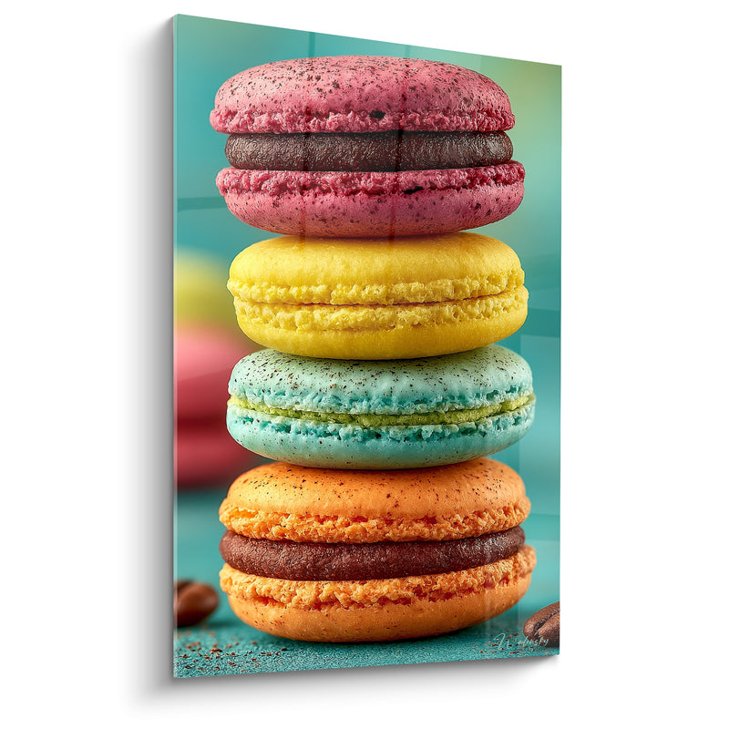 Tableau Macarons empilés jaune et orange mouchetés - Grains de café torréfié - Edition Macaron