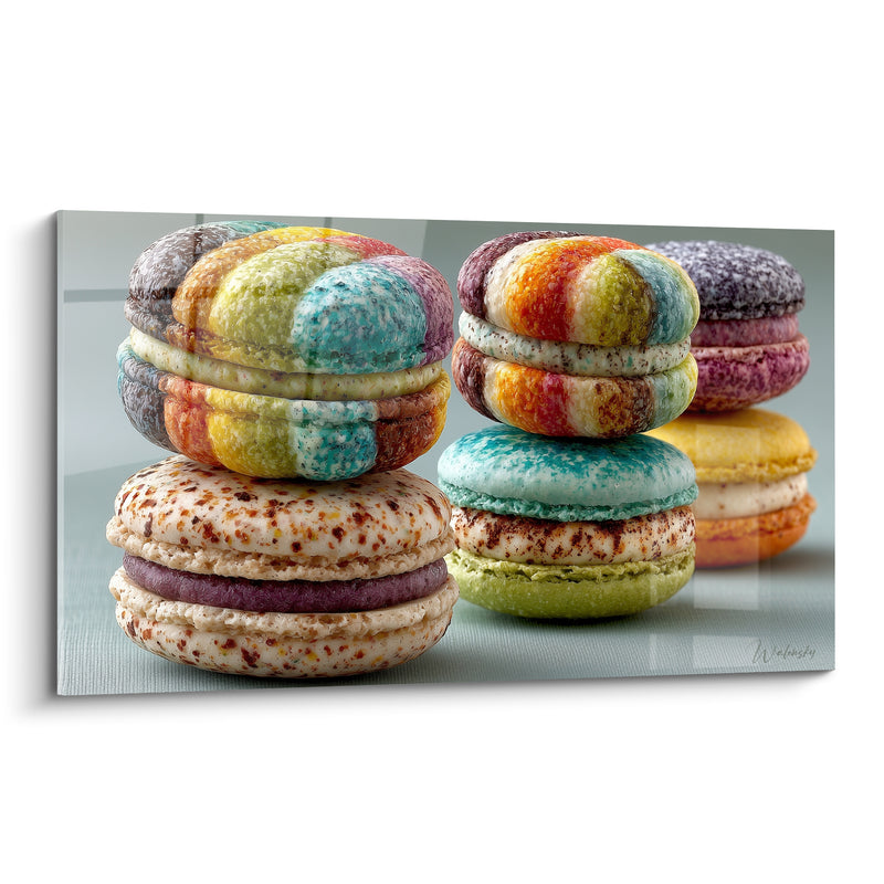 Tableau Macaron multicolore et beige aux coques rayées - Empilement arc-en-ciel - Edition Macaron