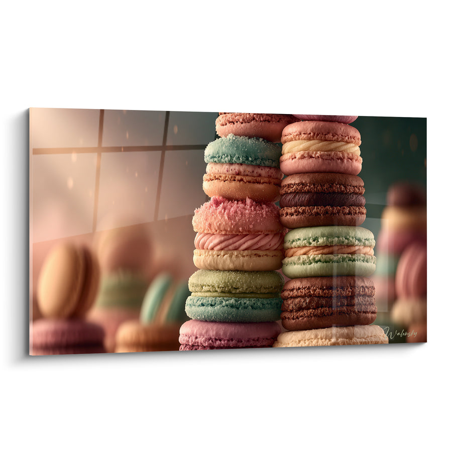 Tableau Colonnes rose et brun sur vitrine carrelée - Double pile pâtissière - Edition Macaron