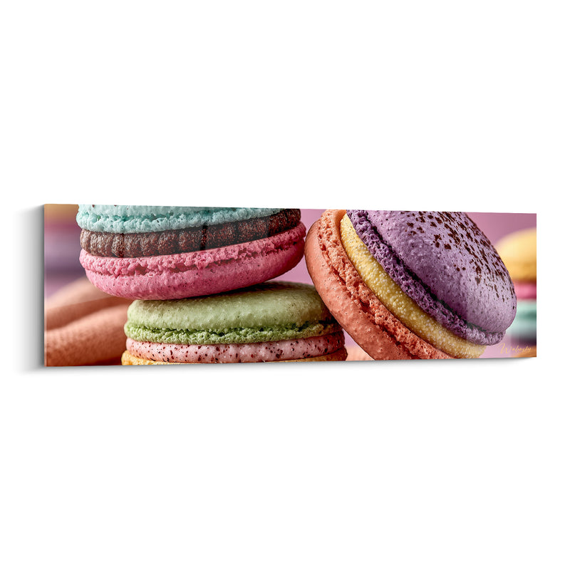 Tableau Macaron turquoise et mauve aux coques mouchetées - Ganache jaune pâle - Edition Macaron
