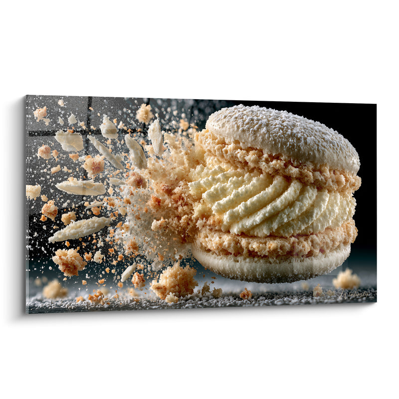 Tableau Macaron blanc et doré en explosion - Instant suspendu - Edition Macaron