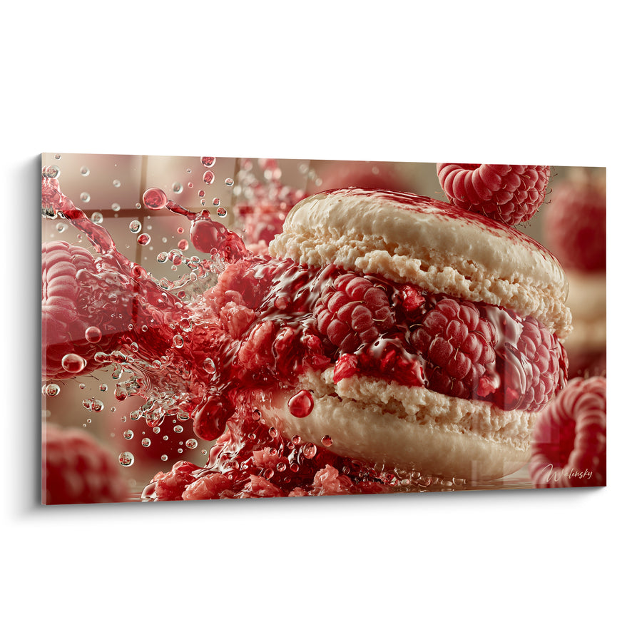 Tableau Macaron ivoire éclaboussé de framboise - Explosion gourmande - Edition Macaron