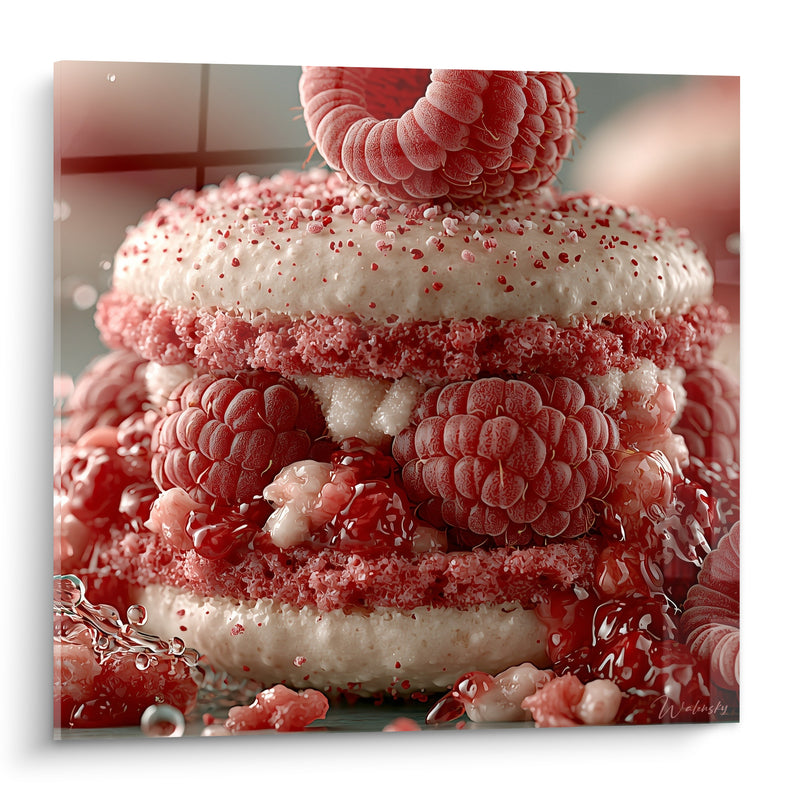 Tableau Macaron framboise blanc et rouge éclaboussé - Éclaboussure gourmande - Edition Macaron