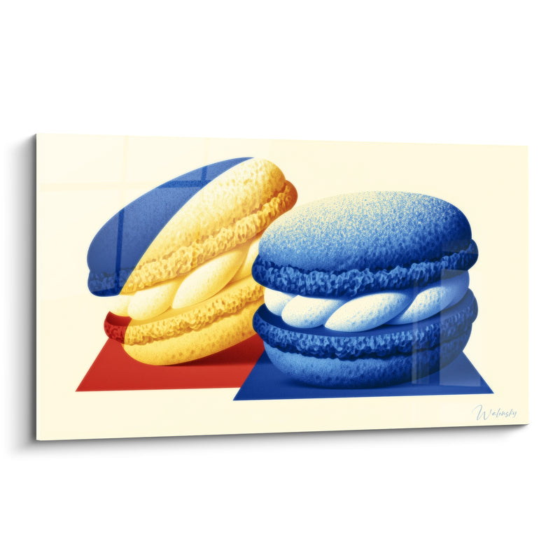 Tableau Macarons jaune et bleu sur fond ivoire - Douceur pop - Edition Macaron