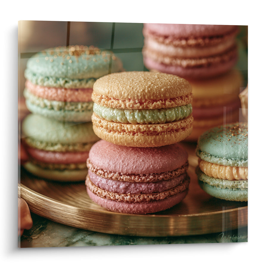 Tableau Macarons pastel empilés sur plateau doré - Douceur pâtissière - Edition Macaron