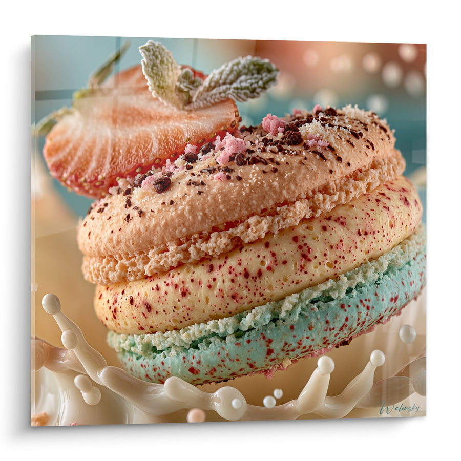 Tableau Macaron pêche et bleu à la fraise - Douceur gourmande - Edition Macaron