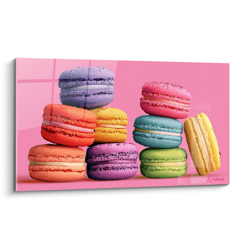 Tableau Macarons violet et orange sur fond rose vif - Style graphique pop - Edition Macaron