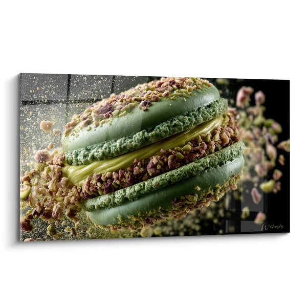 Tableau Macaron vert und braun mit Pistazien-Splittern - Ganache aus goldener Pistazie - Edition Macaron