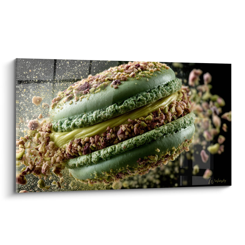 Tableau Macaron vert et brun aux éclats de pistache - Ganache pistache dorée - Edition Macaron
