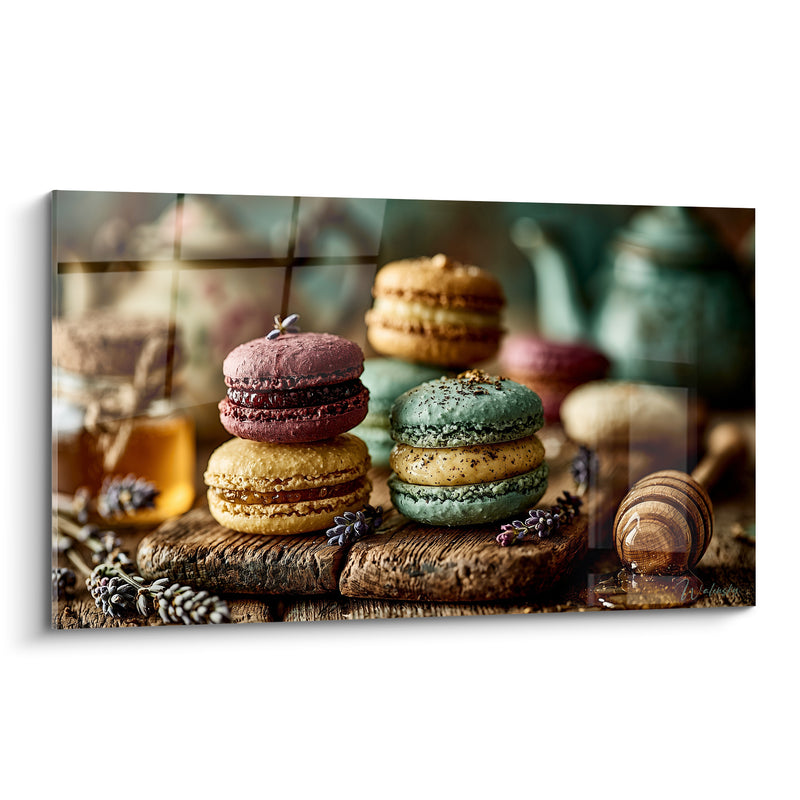 Tableau Macarons prune et vert sauge sur bois - Goûter d'autrefois - Edition Macaron