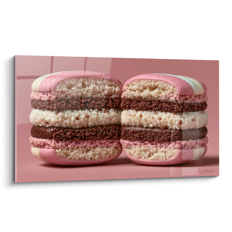 Tableau Macarons roses coupés aux couches chocolatées - Envie gourmande - Edition Macaron