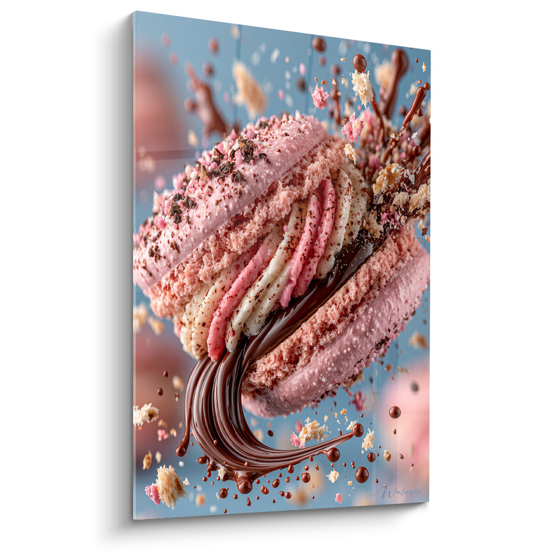 Tableau Macaron rose et bleu à la ganache torsadée - Éclats de miettes - Edition Macaron