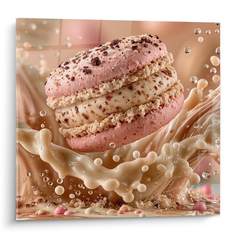 Tableau Macaron rose et beige sur vague de lait - Éclats de cacao - Edition Macaron