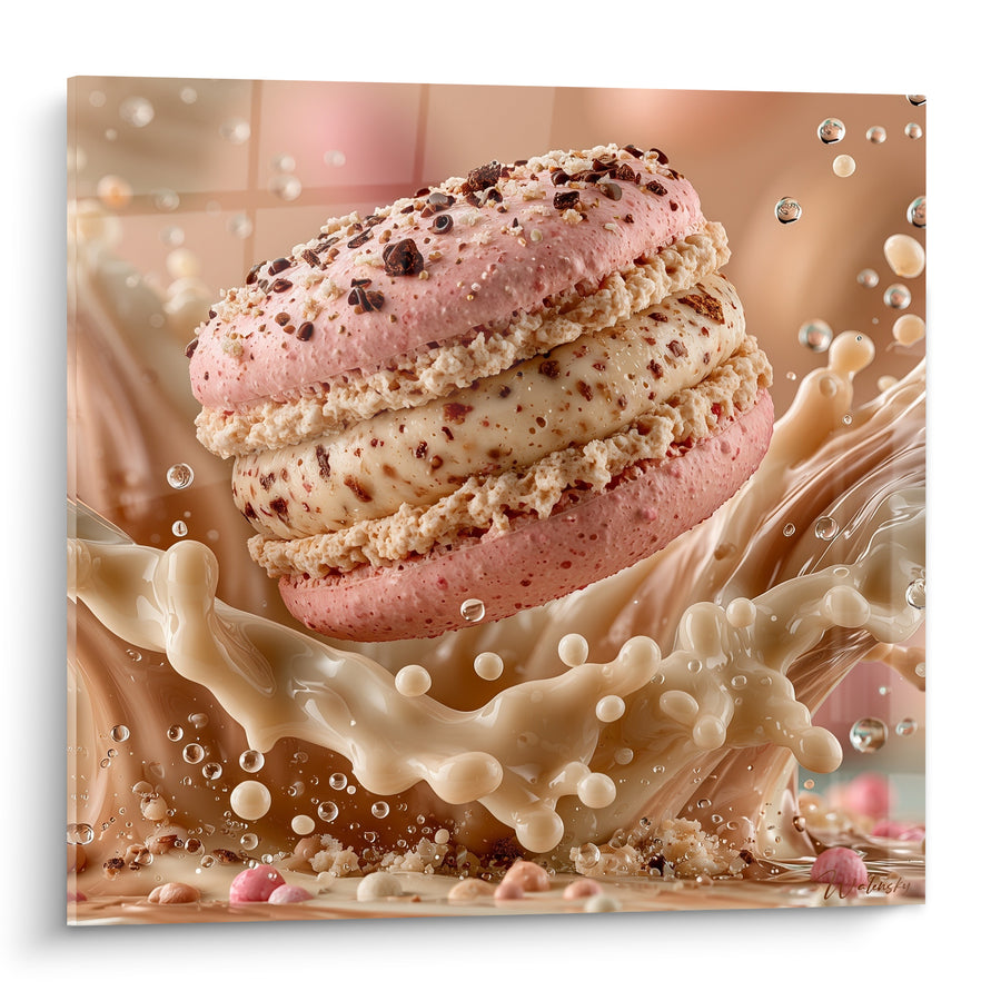 Tableau Macaron rose et beige sur vague de lait - Éclats de cacao - Edition Macaron