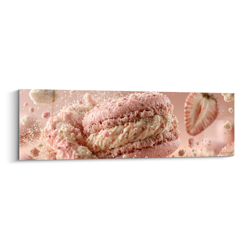 Tableau Macaron rose et ivoire à la fraise coupée - Éclats de meringue - Edition Macaron