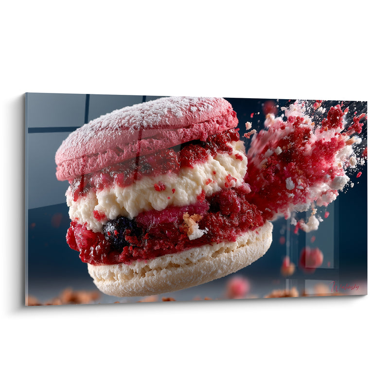 Tableau Macaron rose et ivoire aux fruits rouges éclatés - Mûre et crème fouettée - Edition Macaron