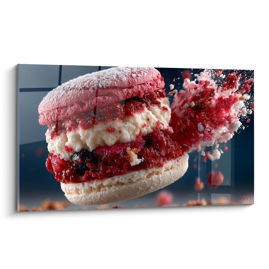 Tableau Macaron rose et ivoire aux fruits rouges éclatés - Mûre et crème fouettée - Edition Macaron
