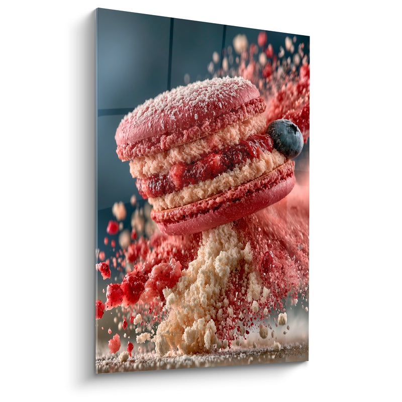 Tableau Macaron rose et beige à la myrtille explosive - Poudre en suspension - Edition Macaron