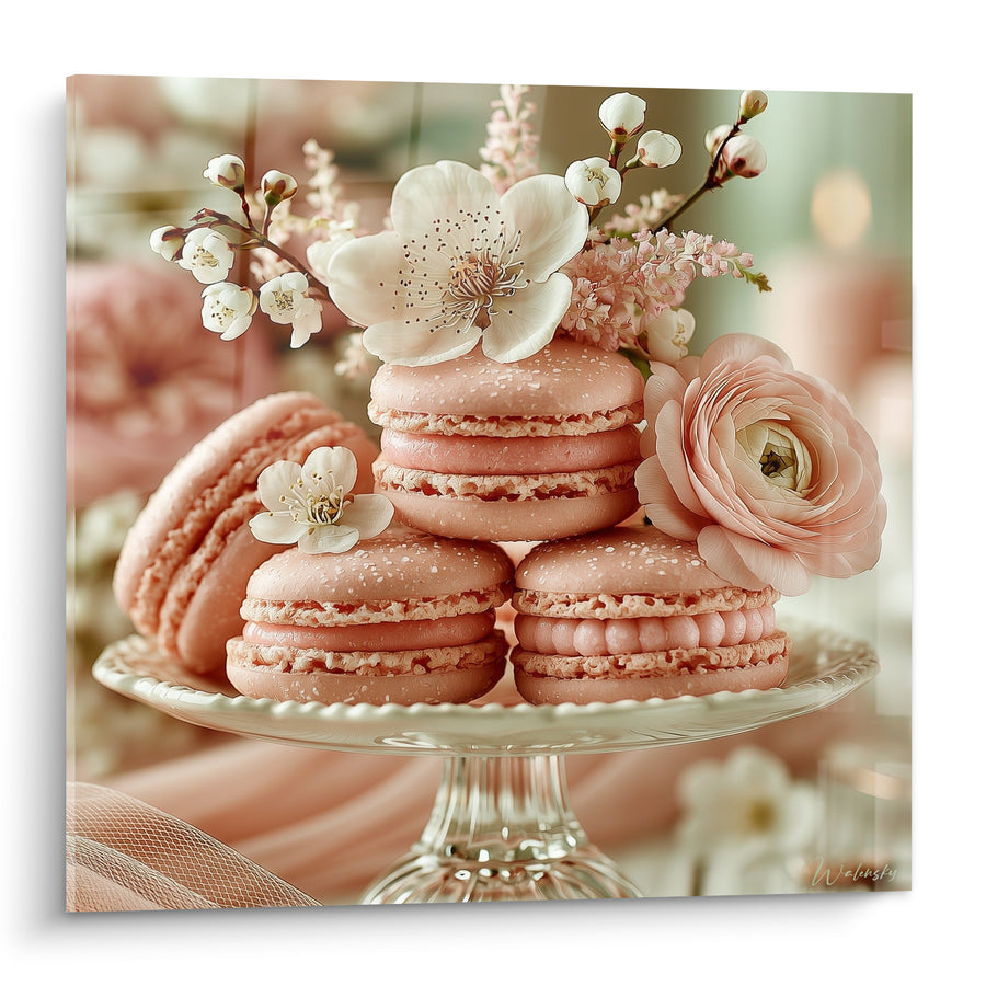 Tableau Macarons roses et fleurs blanches délicates - Douceur florale - Edition Macaron