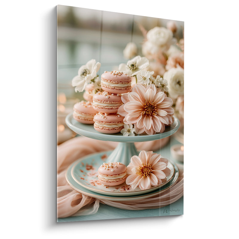 Tableau Macarons roses et fleurs pastel - Goûter romantique - Edition Macaron