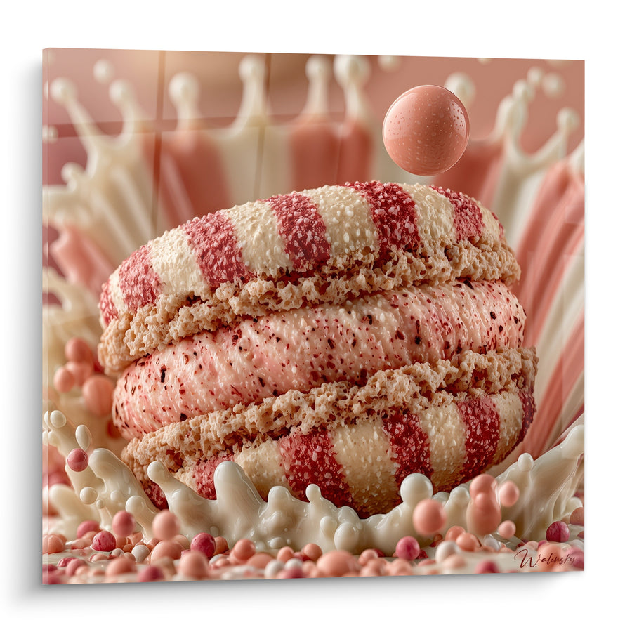 Tableau Macaron rayé rouge et crème éclaboussé - Éclaboussure sucrée - Edition Macaron