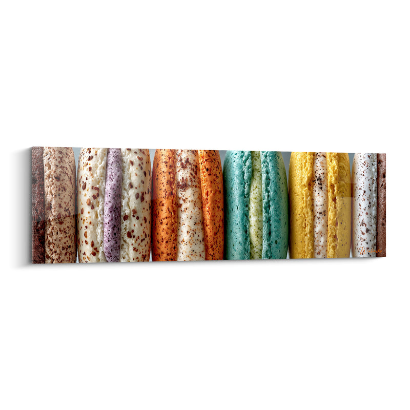 Tableau Macarons alignés turquoise et safran gourmands - Gourmandise en rangée - Edition Macaron