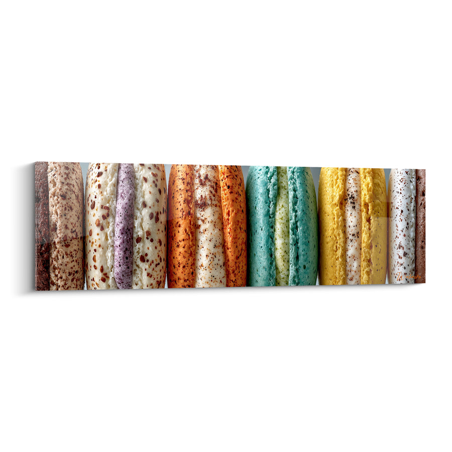 Tableau Macarons alignés turquoise et safran gourmands - Gourmandise en rangée - Edition Macaron