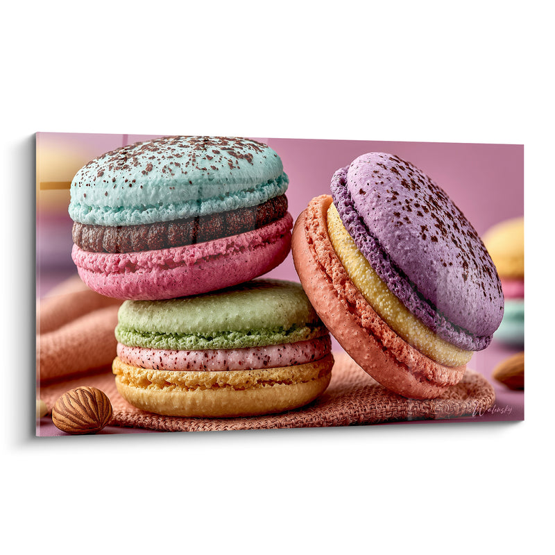 Tableau Macaron turquoise et mauve aux coques mouchetées géantes - Napperon en jute tressée - Edition Macaron