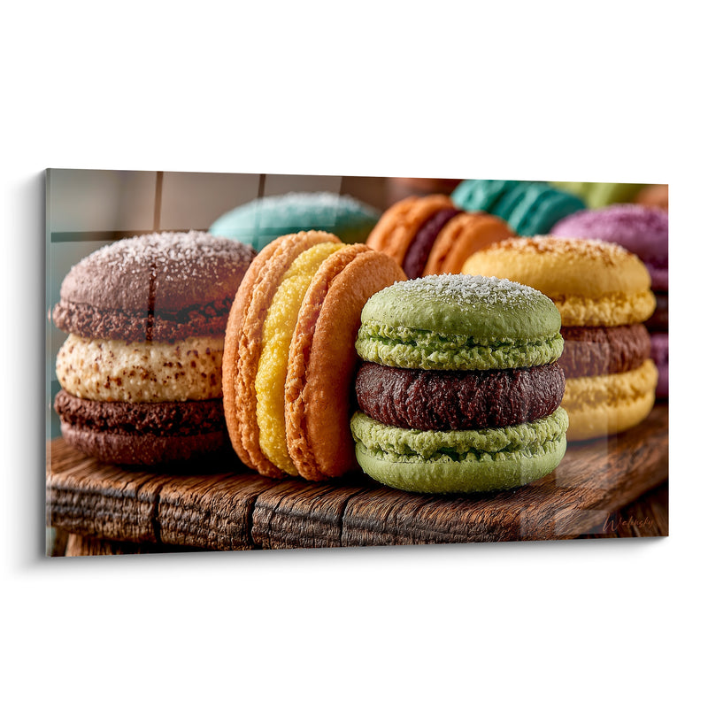 Tableau Macaron vert et orange sur planche épaisse - Sucre glace poudré - Edition Macaron