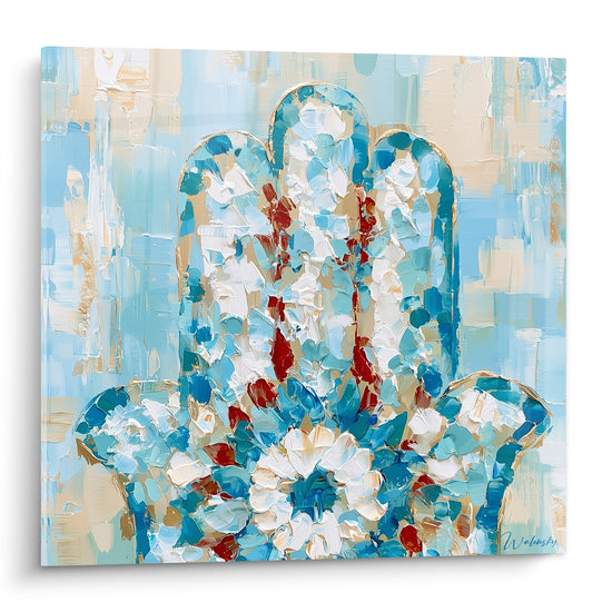 Quadri Mano di Fatima blu e bianco testurizzata - Scudo benevolo - Edizione Mano di Fatima