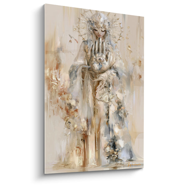 Quadri Silhouette beige e avorio con collana di perle - Copricapo radioso ornato - Edizione Mano di Fatima