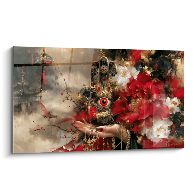 Tableau Main de fatma dorée à œil rouge - Rituel protecteur - Edition Main de fatma