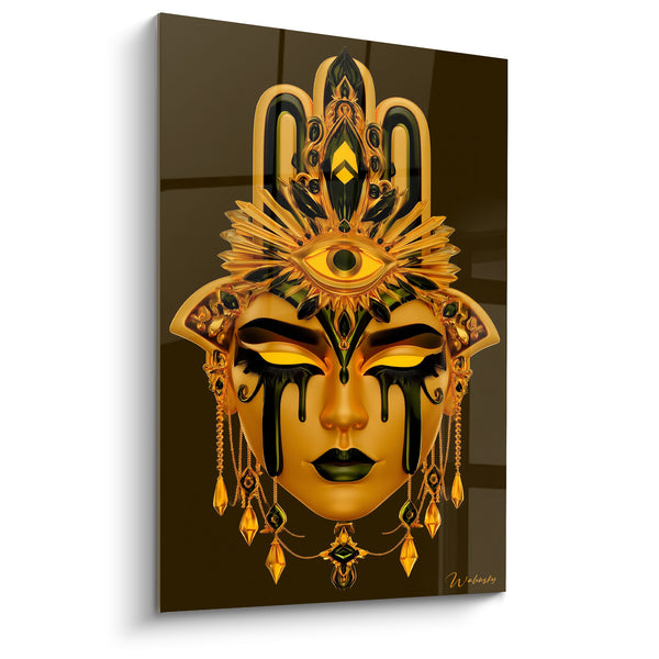 Cuadro Rostro dorado con lágrimas negras - Velo protector - Edición Mano de Fátima