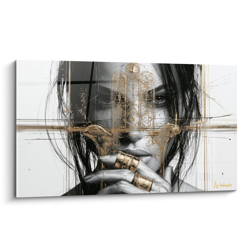 Tableau Portrait féminin noir et doré à mèches - Voile protecteur - Edition Main de fatma