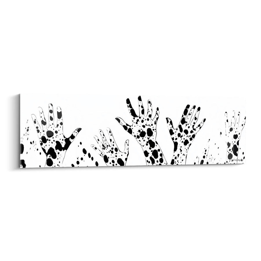 Tableau Mains Levées Blanc - édition tachetée noir et blanc