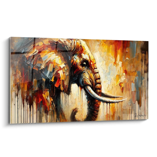 Questo quadro con elefante in vista obliqua rivela i suoi colori vivaci e le texture profonde. Ogni pennellata astratta di quest'opera cattura la maestà e la potenza dell'animale in uno stile unico.

