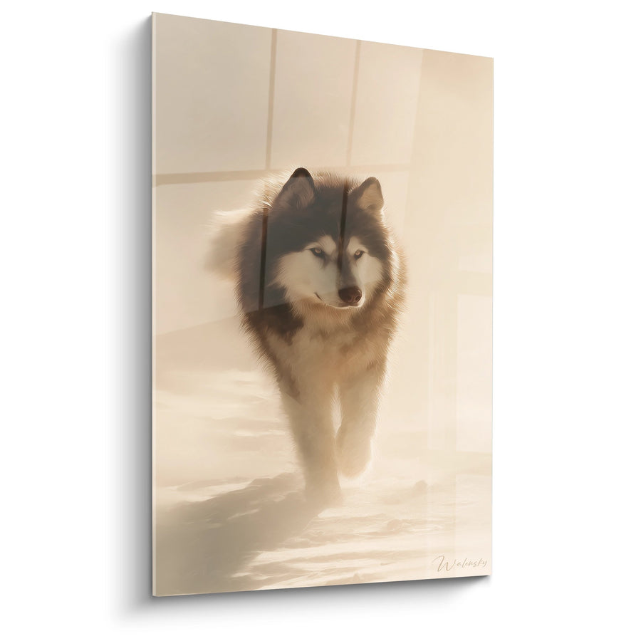 Tableau Chien Arctique aux Yeux Perçants dans la Brume Dorée - Lumière Polaire - Edition Malamute Alaska