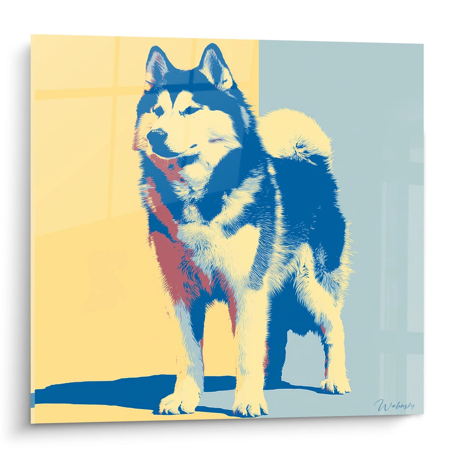 Quadro Husky Stilizzato nelle Tonalità Blu e Giallo - Art Pop Canino - Edizione Alaskan Malamute