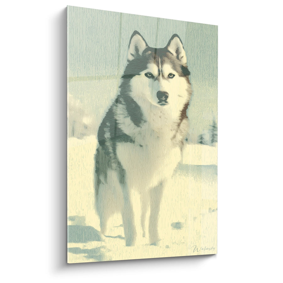 Tableau Malamute Alaska aux Yeux Bleus dans la Neige - Portrait Nordique - Edition Malamute Alaska