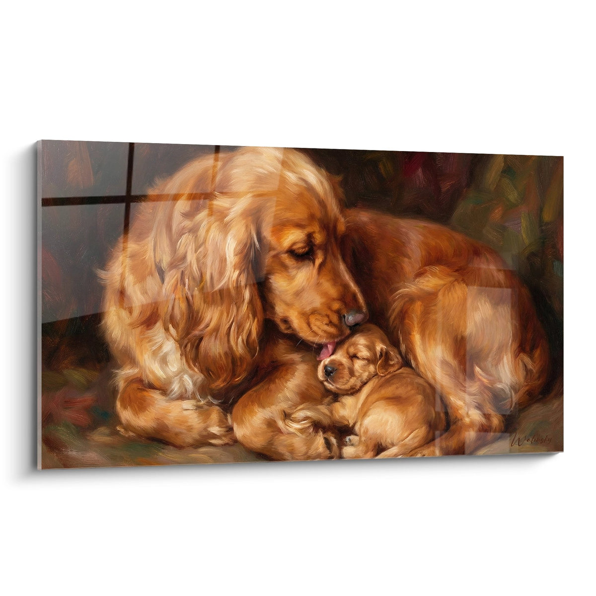 Tableau Cocker Tableau Maman Cocker et Chiots - Tendresse Maternelle