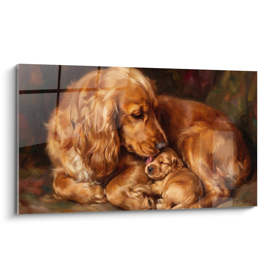 Mother Cocker and Golden Puppies Wall Art - Maternal Tenderness - English Cocker Edition