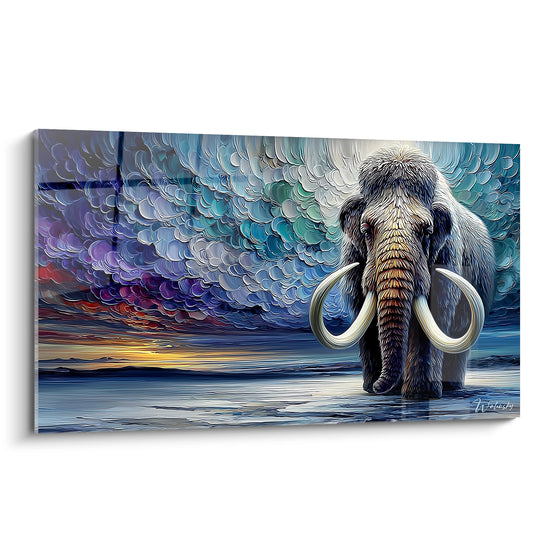 Cuadro Mamut lanudo en el agua bajo cielo tormentoso - Majestad prehistórica - edición Mamut lanudo