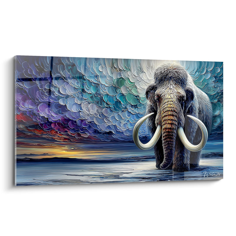 Woolly Mammoth Painting in Water Under Stormy Sky - Prehistoric Majesty - Woolly Mammoth Edition