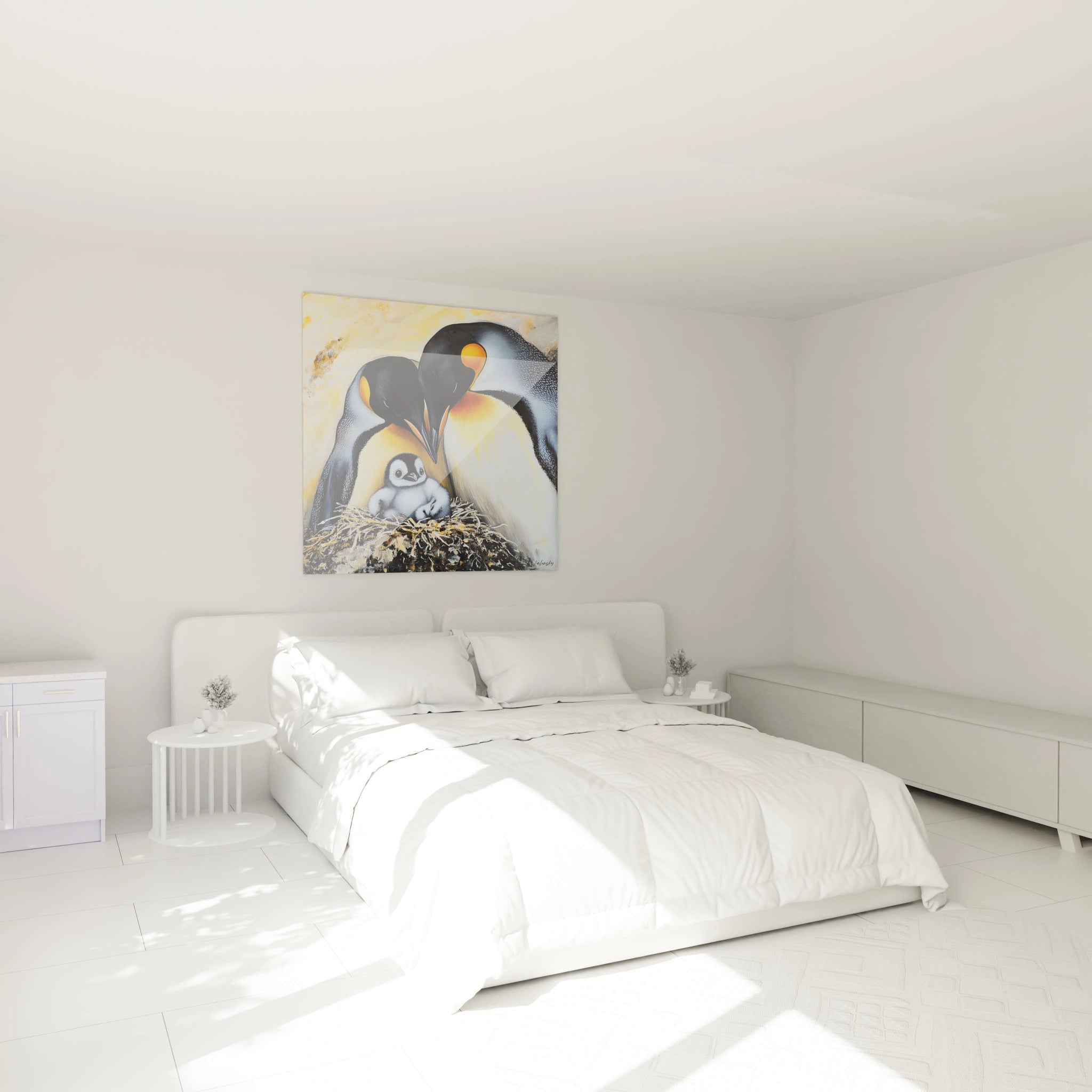 Tableau manchot Walensky décoratif avec manchots royaux et poussin pour chambre moderne