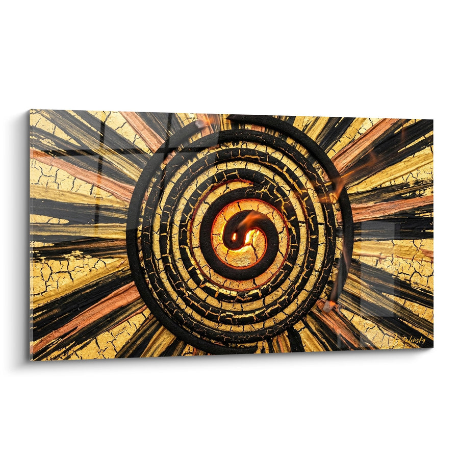 Tableau Mandala Doré aux Cercles Concentriques et Rayons Lumineux - Spirale Mystique - Edition Encens