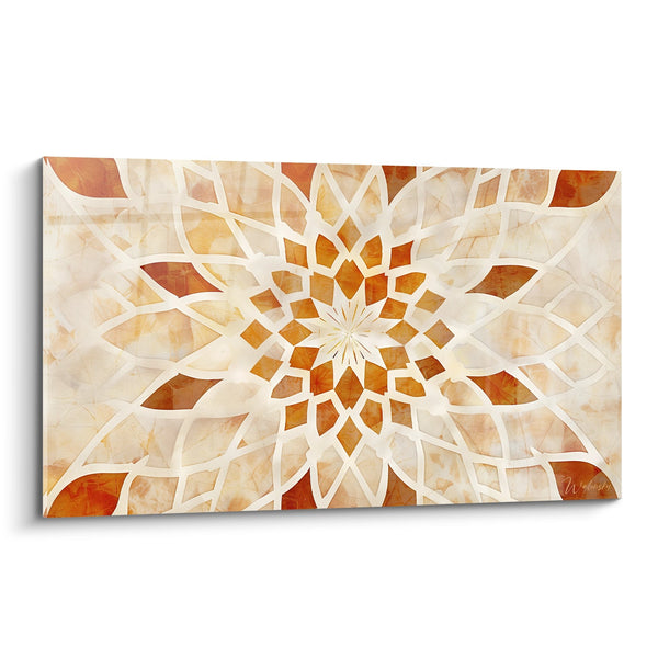 Cuadro Mandala Estrellado con Matices Dorados y Naranja - Luz Geométrica - Edición Arte Islámico