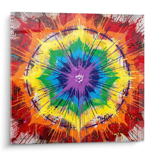 Cuadro Explosión Multicolor Radiante Violeta Naranja Rojo - Estallido Cósmico - Edición Mandala