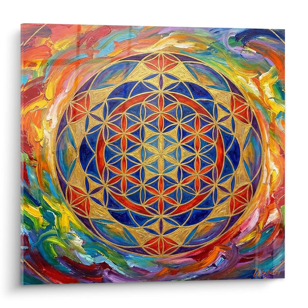 Mandala Schilderij Bloem van het Leven met Levendige Kleuren - Kosmische Energie - Editie Chakras