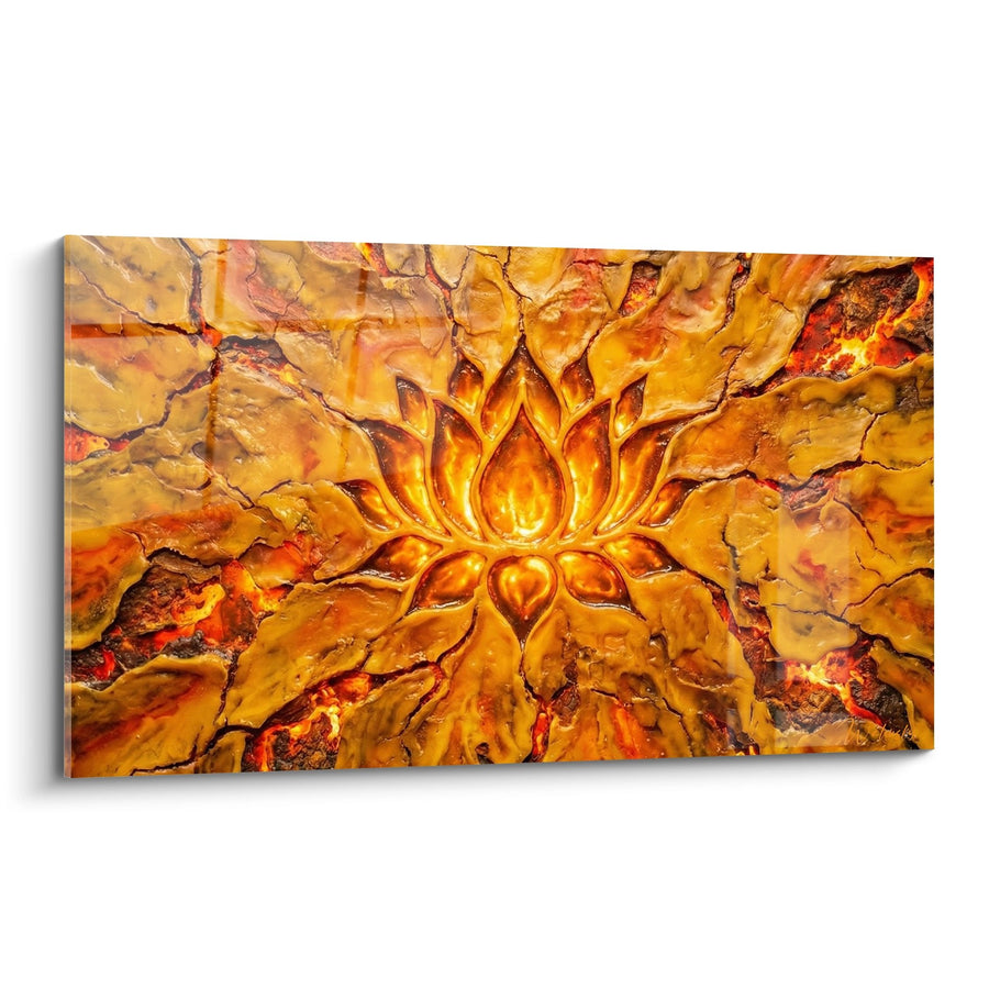 Tableau Mandala Floral Doré sur Fond de Pierre Craquelée - Énergie Solaire - Edition Chakras