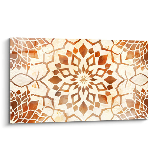 Cuadro Mandala Geométrico Tonos Ocre y Crema - Armonía Dorada - Edición Arte Islámico